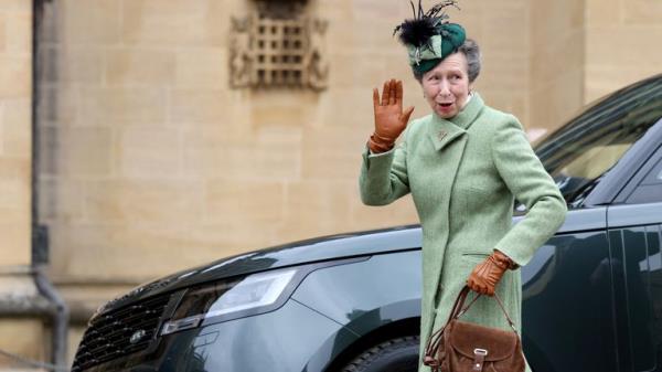 The Princess Royal arrives for the Easter service. Pic: PA