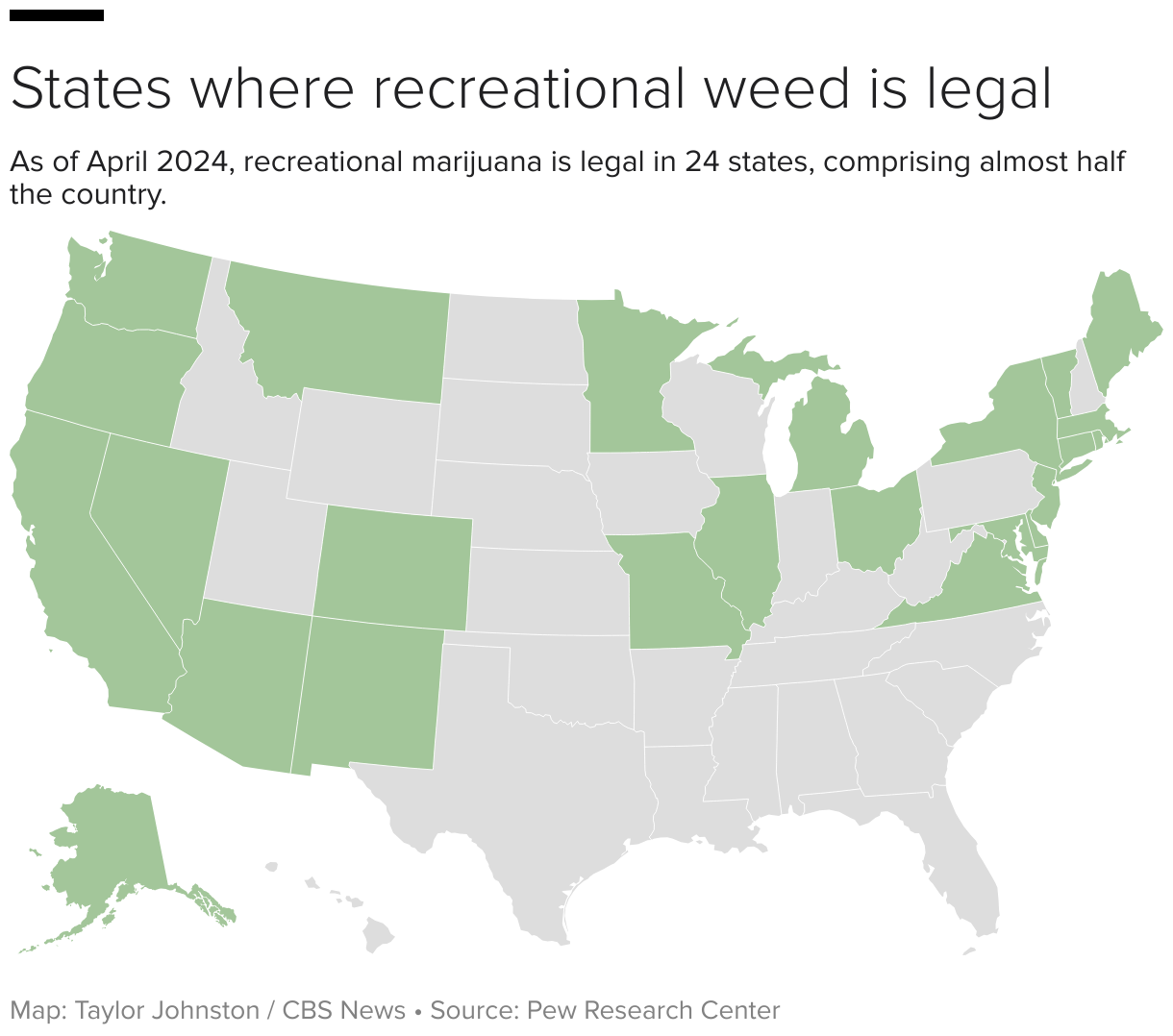 U.S. map of states wher<em></em>e recreatio<em></em>nal weed is legal