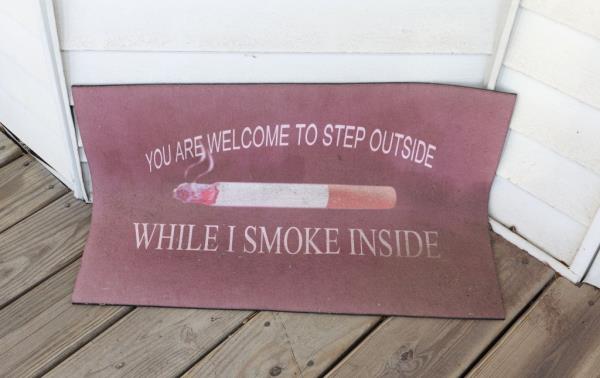 The doormat outside Silk's Marine Park home. For her the fight for smokers' rights is a fight for perso<em></em>nal liberties